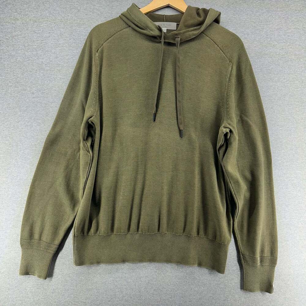 Rag & Bone Knit Hoodie Mens Size Large Olive Green 100% Cotton